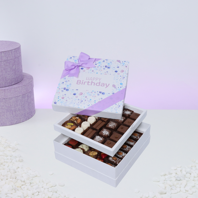 "Happy birthday" bubble designed 2-layer chocolate hard box