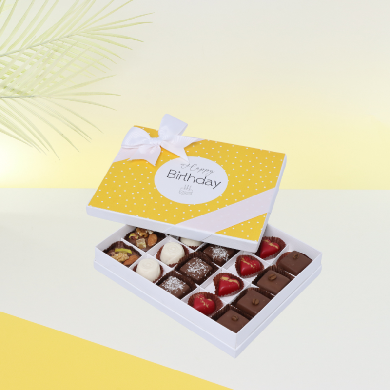 "Happy birthday" yellow polka dot designed 20P chocolate hard box