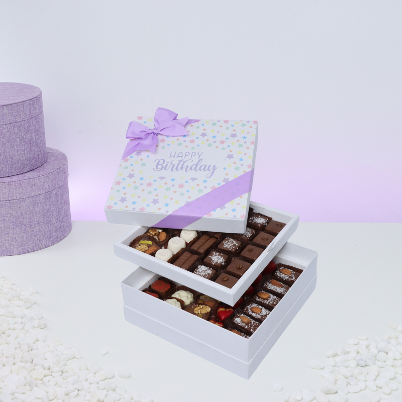 "Happy birthday" star designed 2-layer chocolate hard box