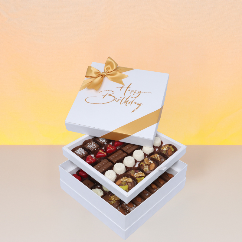 Happy birthday minimalist designed 2-layer chocolate hard box