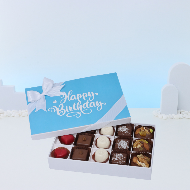 "Happy birthday" blue designed 15P chocolate hard box
