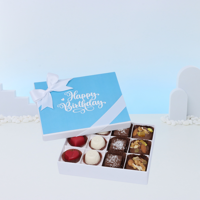 "Happy birthday" blue designed 12P chocolate hard box