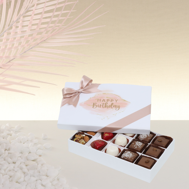 Happy birthday stain taupe designed 15P chocolate hard box