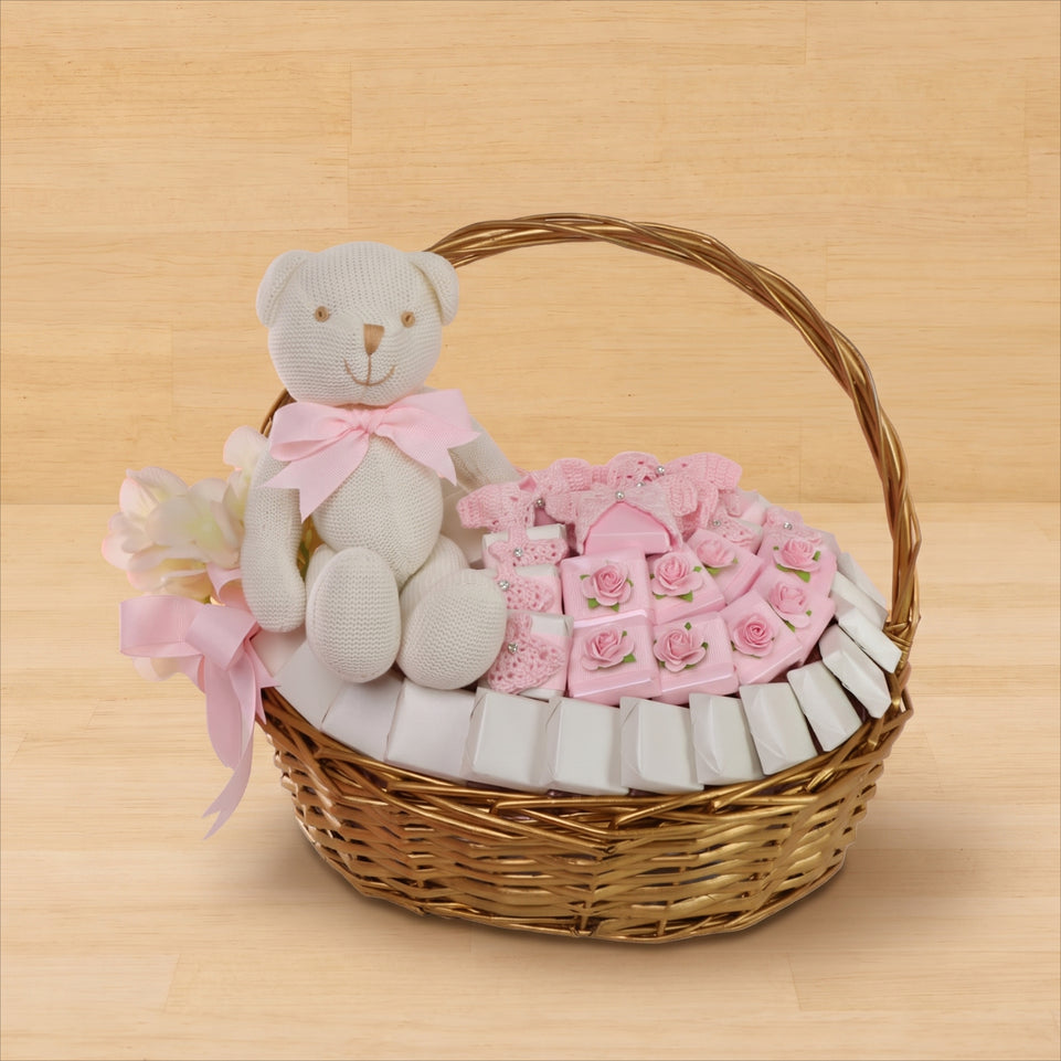 Baby girl crochet decorated chocolate medium basket