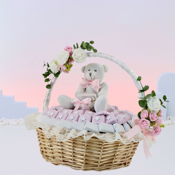 Baby girl acrylic star decorated premium chocolate large basket