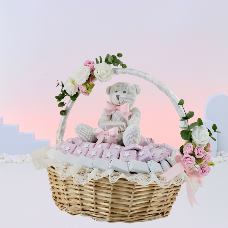 Baby girl acrylic star decorated premium chocolate large basket