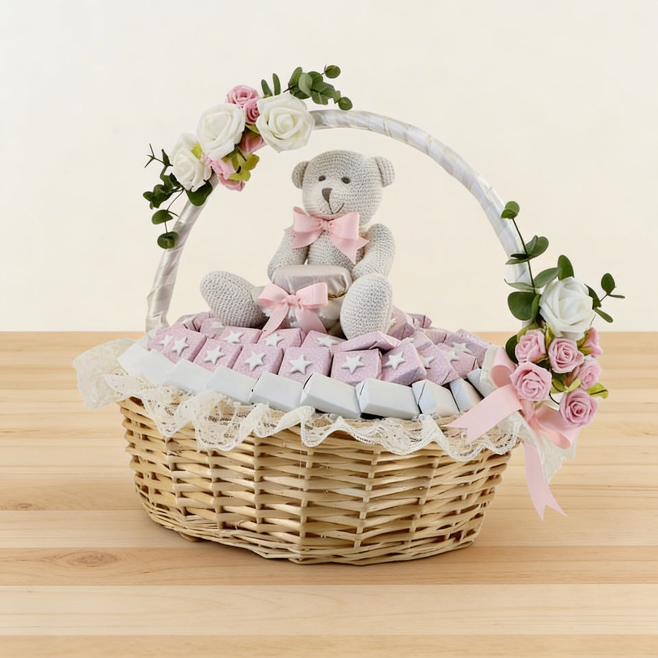 Baby girl acrylic star decorated premium chocolate large basket