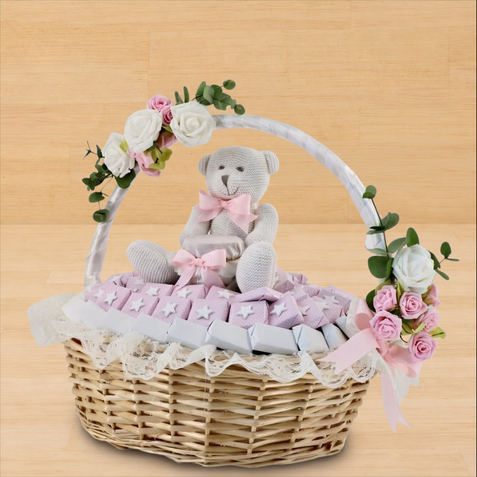 Baby girl acrylic star decorated premium chocolate large basket