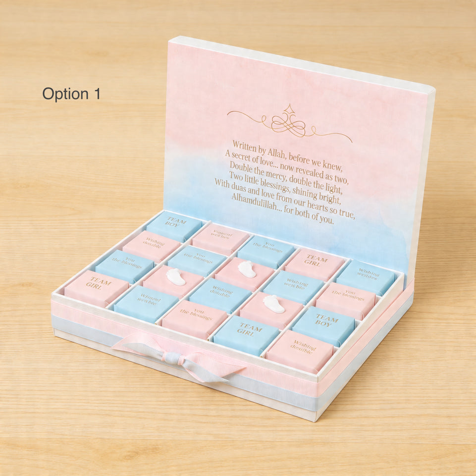 Gender Reveal them personalize chocolate in a hamper