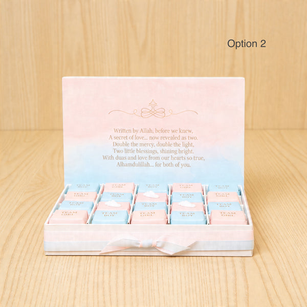 Gender Reveal them personalize chocolate in a hamper