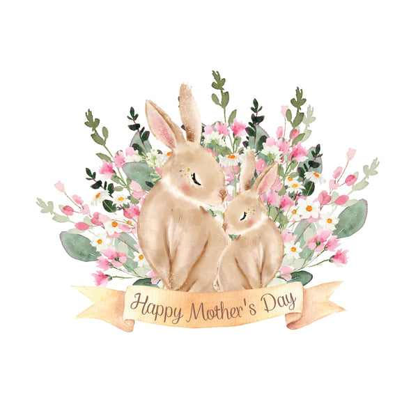 Happy mother's day bunnies floral background greeting card