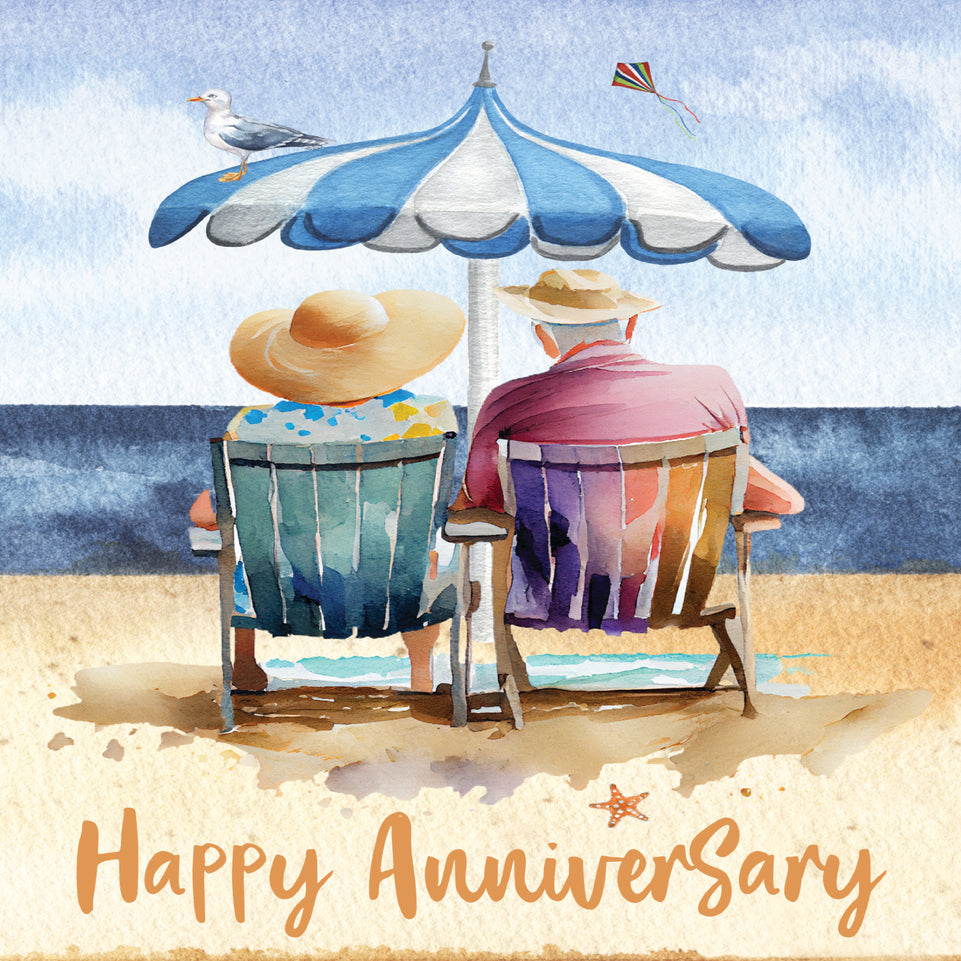 Happy anniversary beach couple greeting card