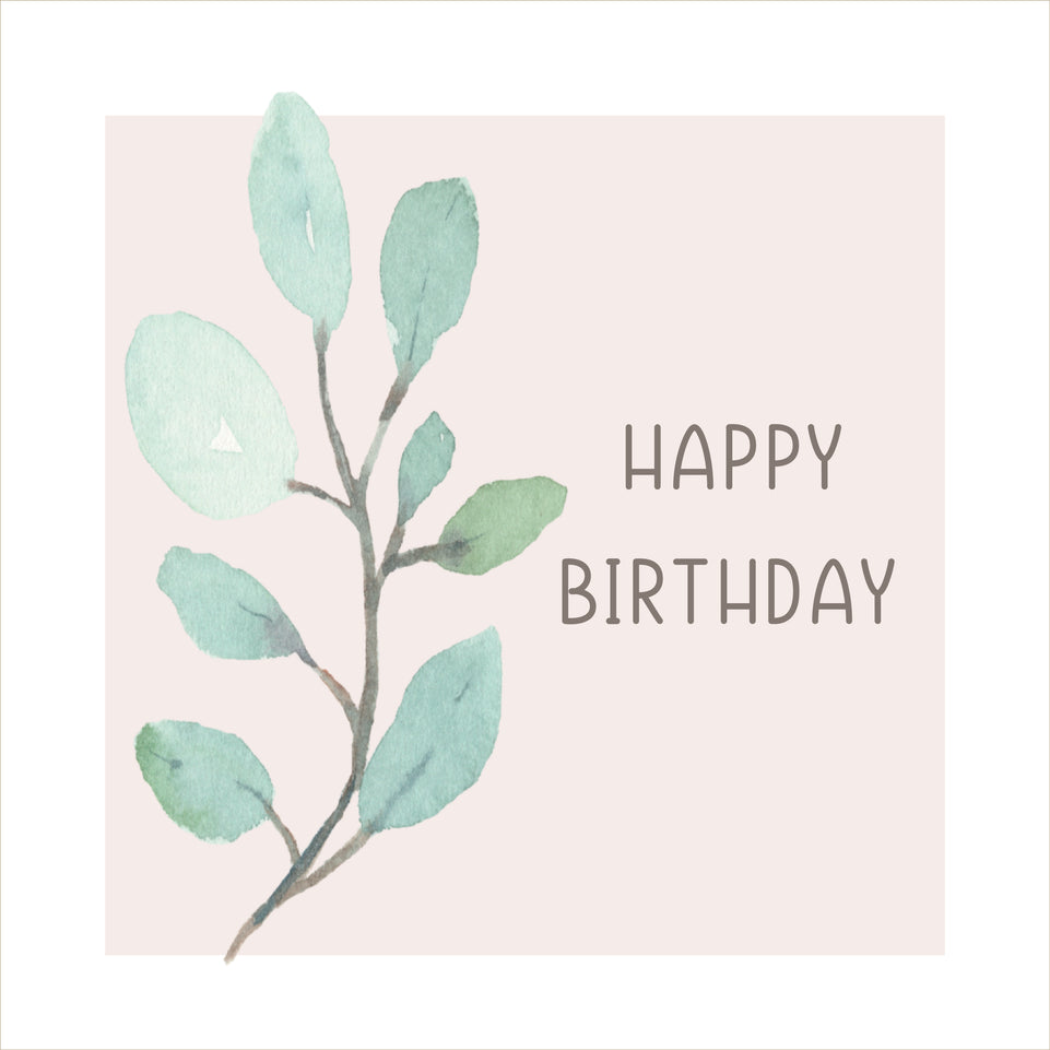 Happy birthday green leaves minimalist greeting card