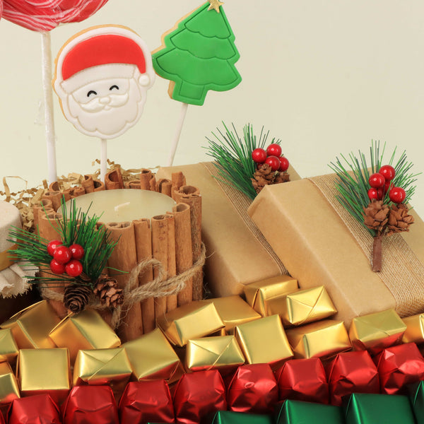 Christmas jolly decorated premium chocolate, cookies & sweets large leather tray