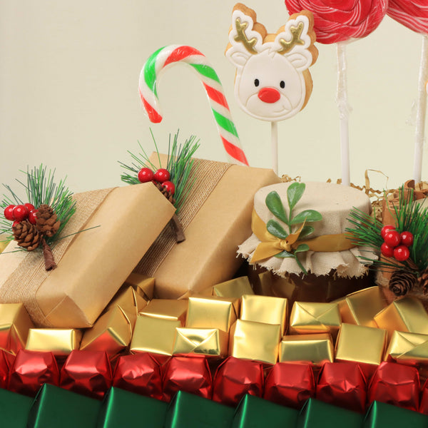 Christmas jolly decorated premium chocolate, cookies & sweets large leather tray