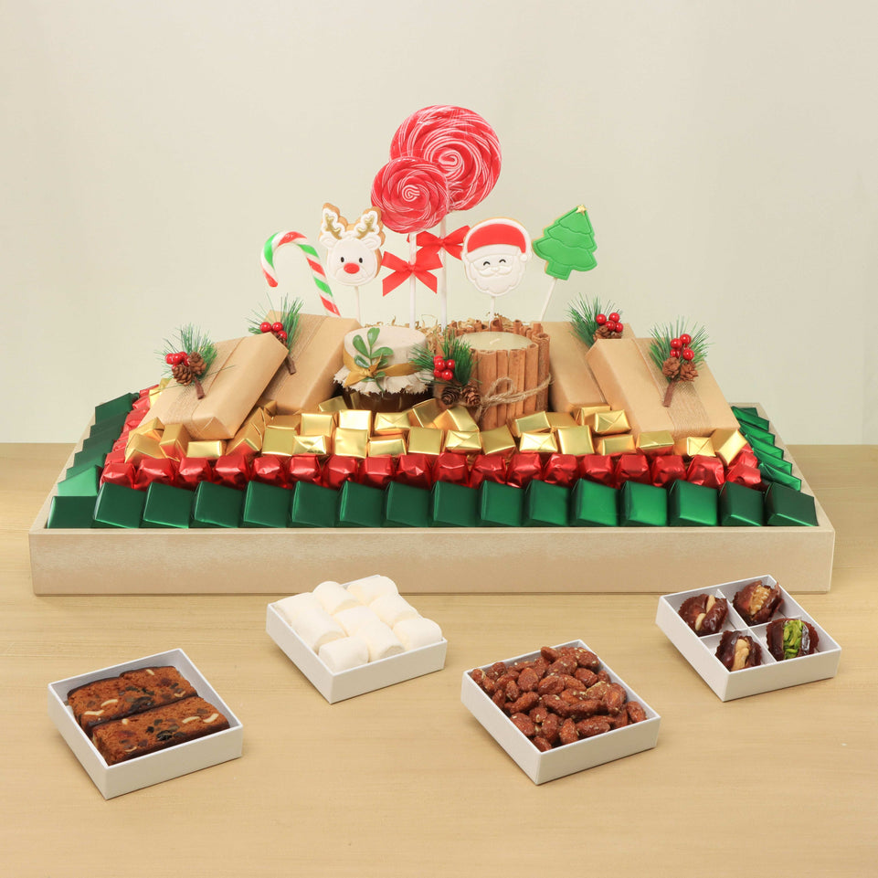 Christmas jolly decorated premium chocolate, cookies & sweets large leather tray
