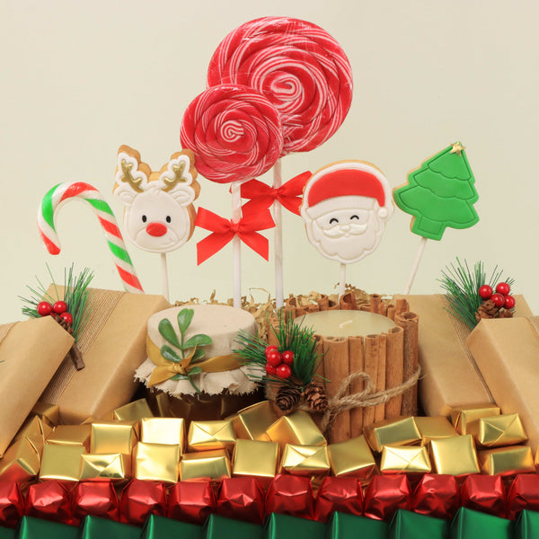 Christmas jolly decorated premium chocolate, cookies & sweets large leather tray