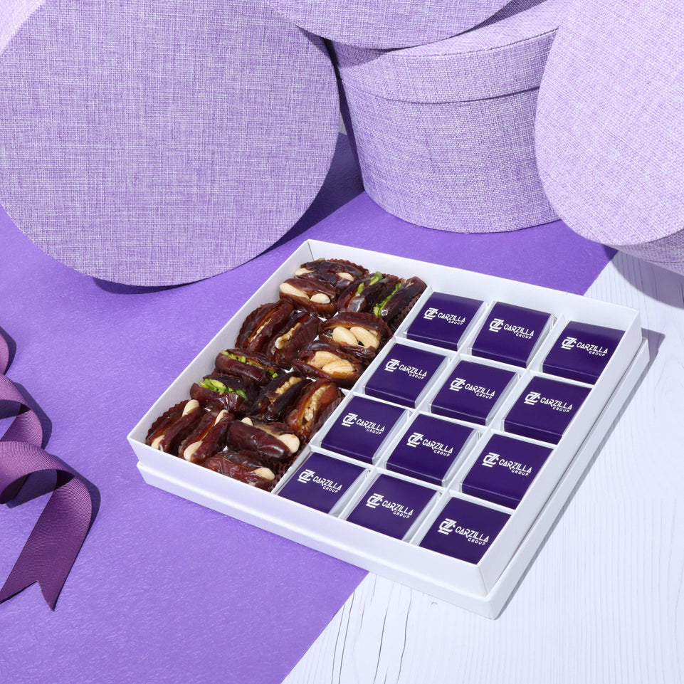 Set of 3 corporate customized premium chocolate & dates 20P hard box