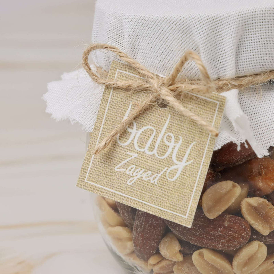 Set of 20 Baby personalized rustic designed premium mixed nuts jar