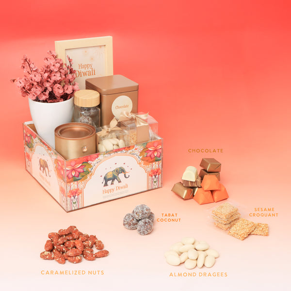 Happy Diwali elephant floral designed premium chocolate & sweets medium acrylic tray