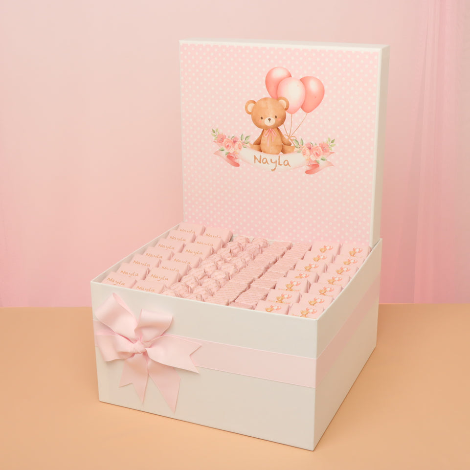 Baby girl teddy themed personalized chocolate extra large hamper