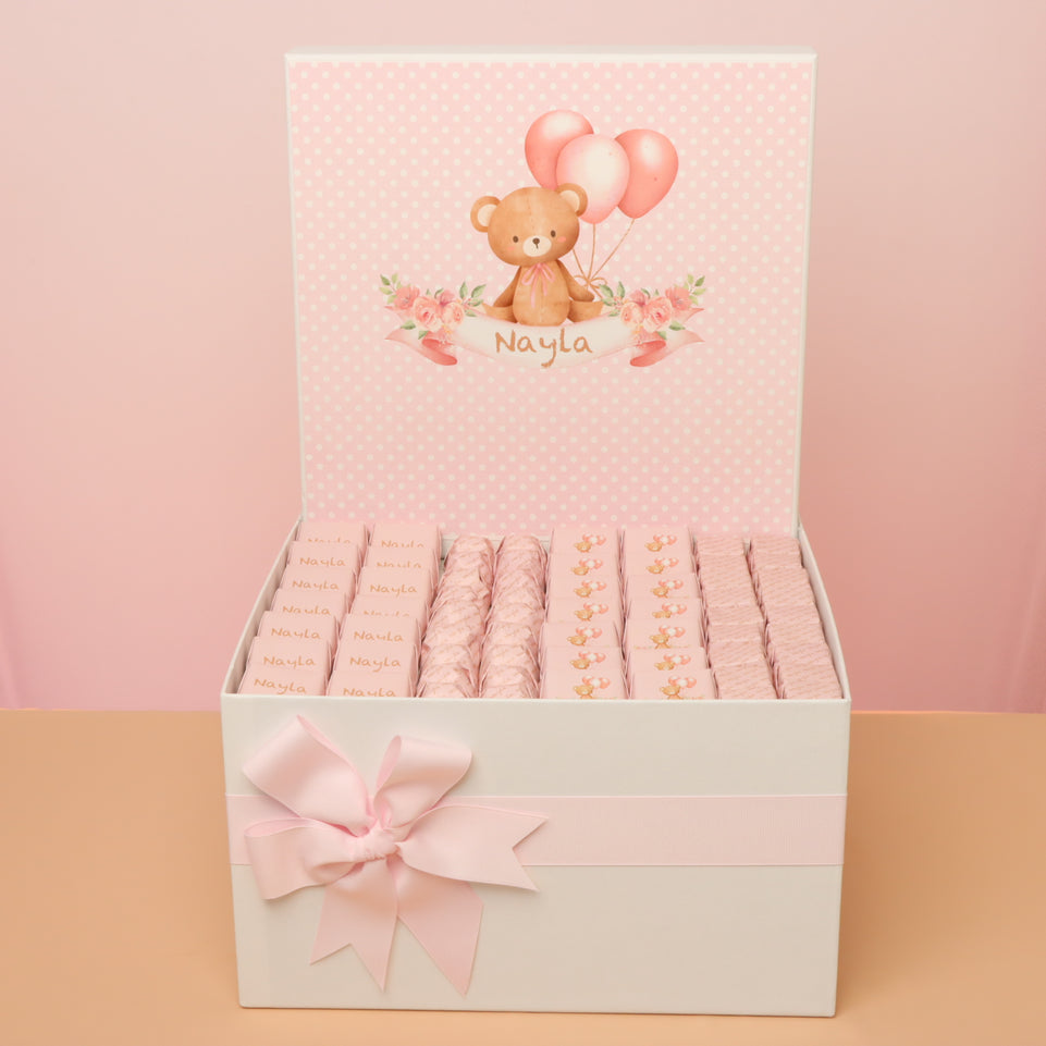 Baby girl teddy themed personalized chocolate extra large hamper