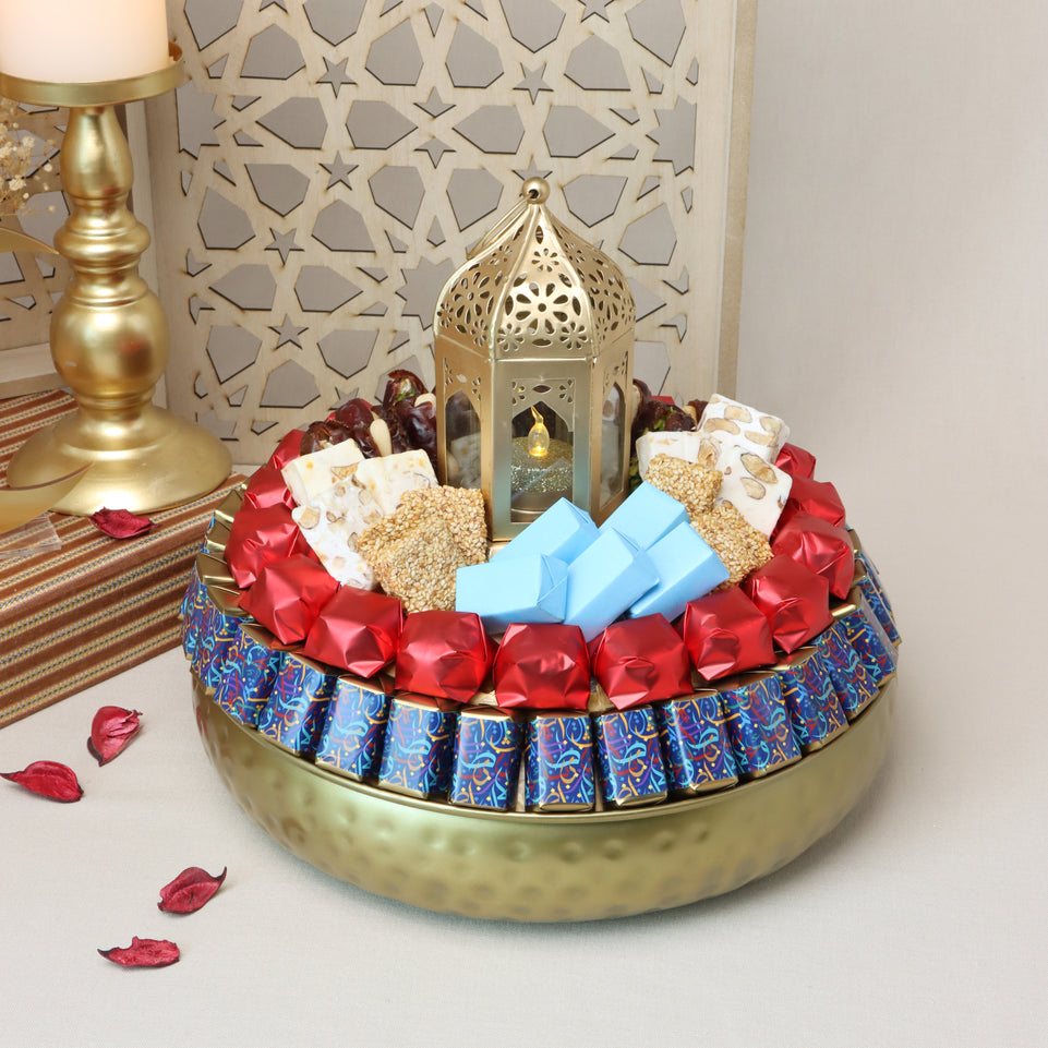 Ramadan designed chocolate & sweets metallic round tray