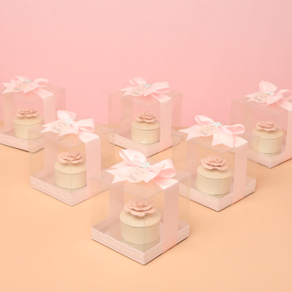 Set of 20 boxes baby girl rose flower trinket box giveaway
