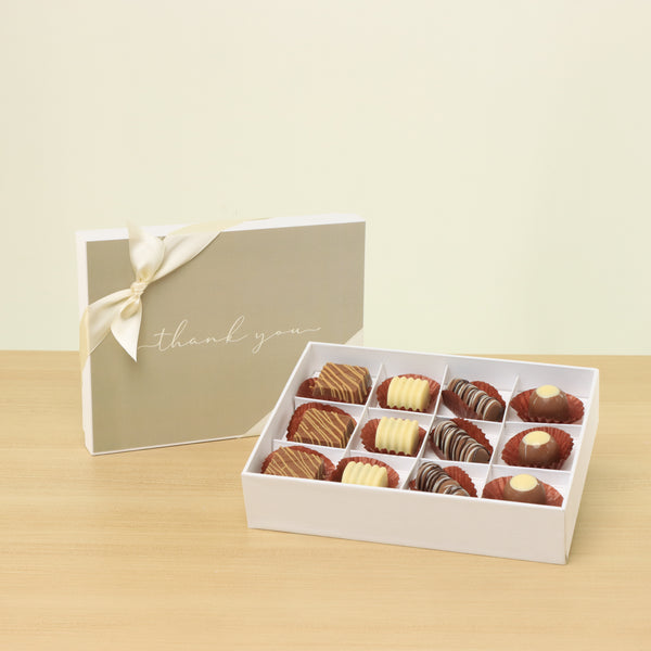 "Thank you" minimalist designed 12-piece premium chocolate hard box