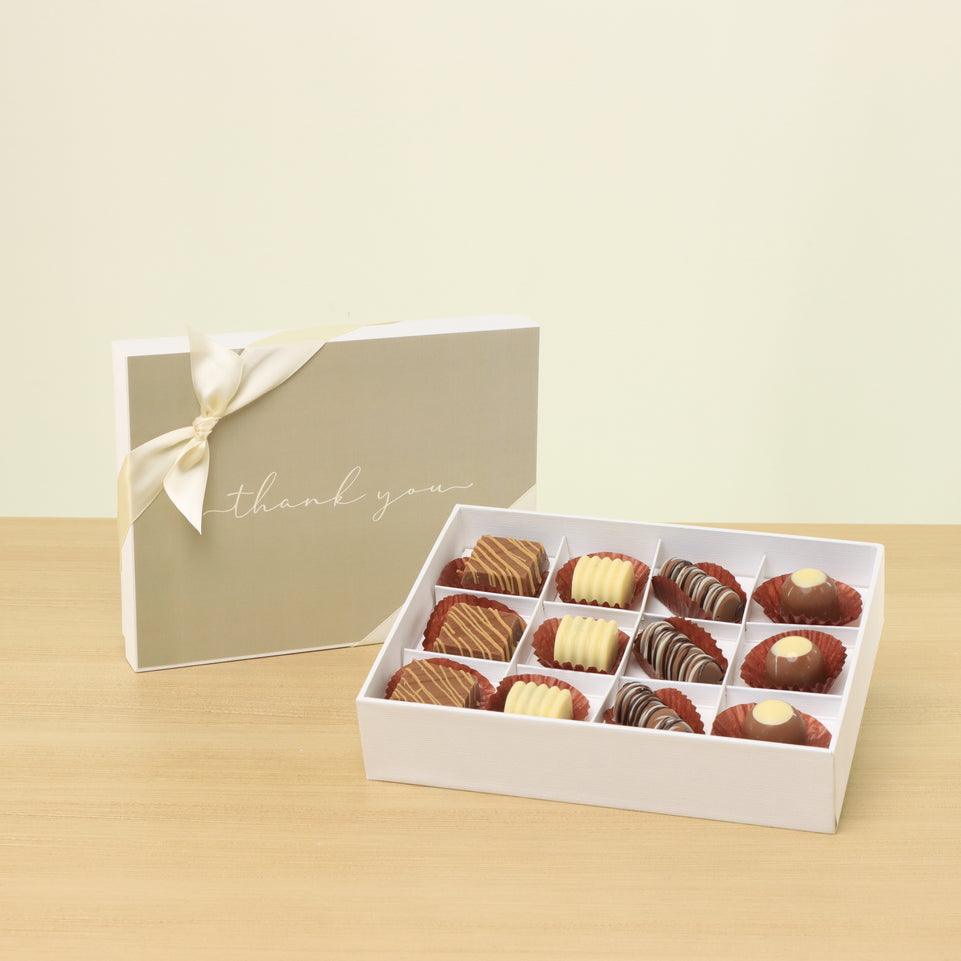 "Thank you" minimalist designed 12-piece premium chocolate hard box