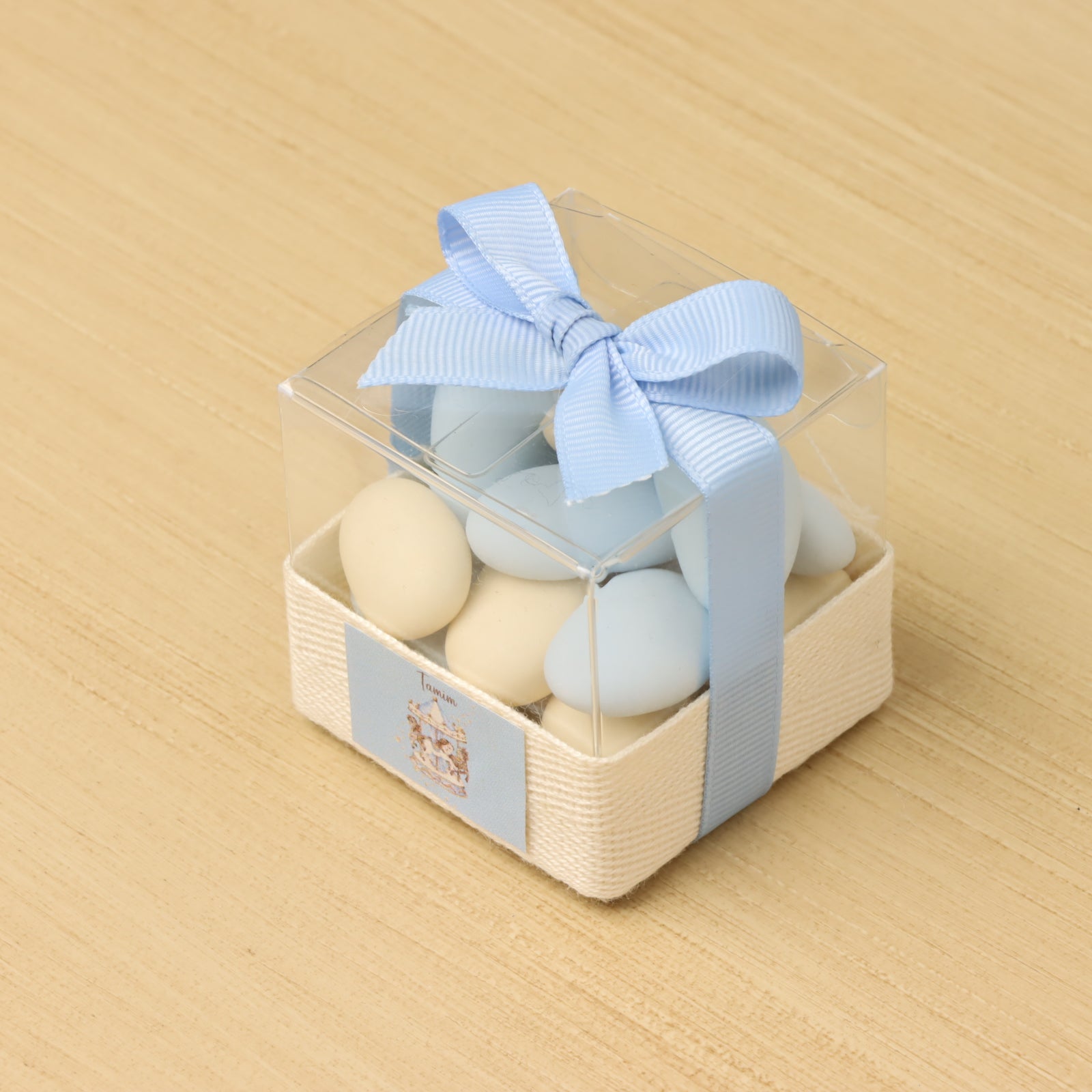 Set of 20 Baby boy carousel theme designed almond dragees clear box giveaway