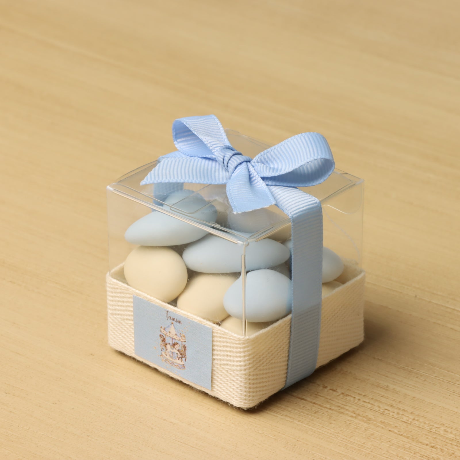 Set of 20 Baby boy carousel theme designed almond dragees clear box giveaway