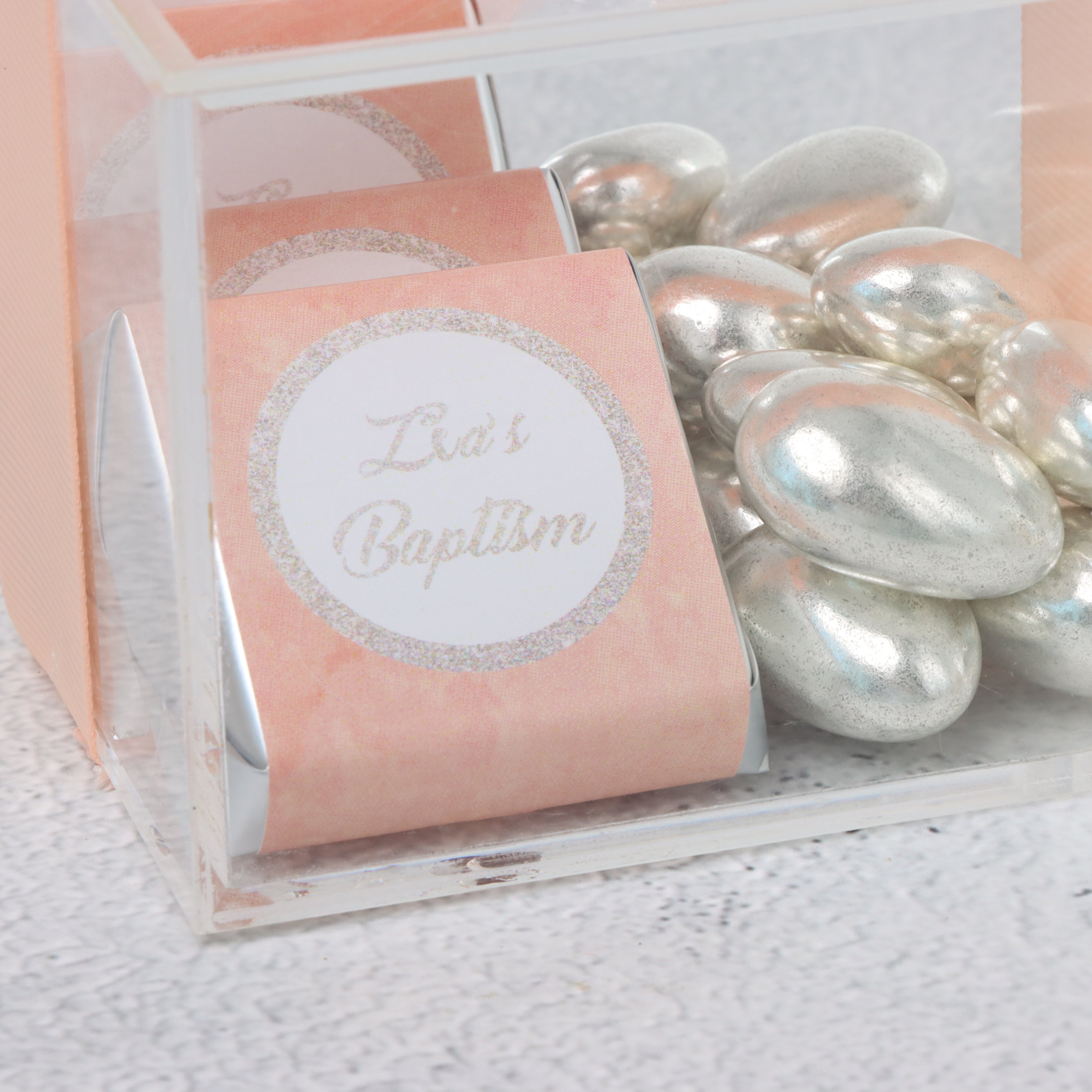 Set of 20 Baby ribbon decorated chocolate acrylic box