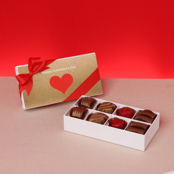 Set of 6 red heart designed 8P premium chocolate hard box giveaway