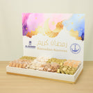 Corporate customize Ramadan kareem pastel designed chocolate & sweets medium leather tray with designed acrylic backdrop