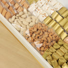 Corporate customize Ramadan kareem pastel designed chocolate & sweets medium leather tray with designed acrylic backdrop