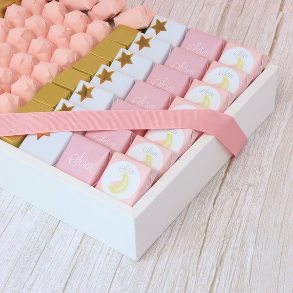 Baby girl moon theme personalized designed chocolate medium leather tray