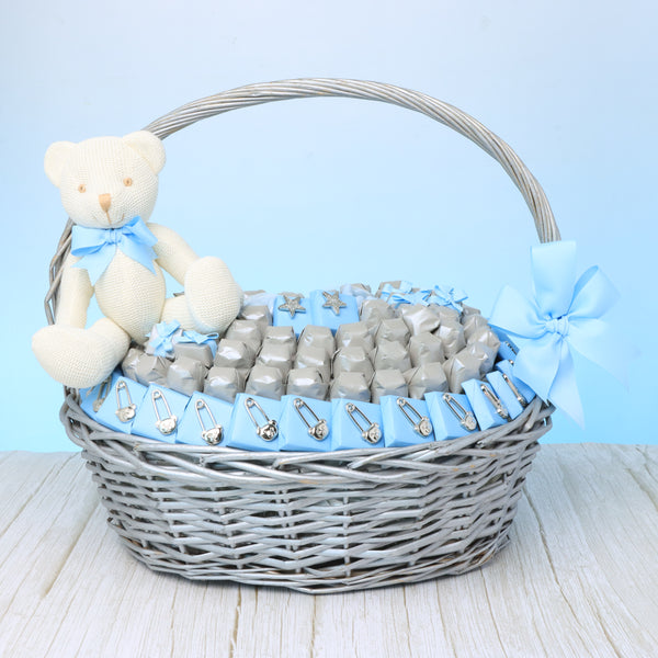 Baby boy teddy pin decorated chocolate extra large basket