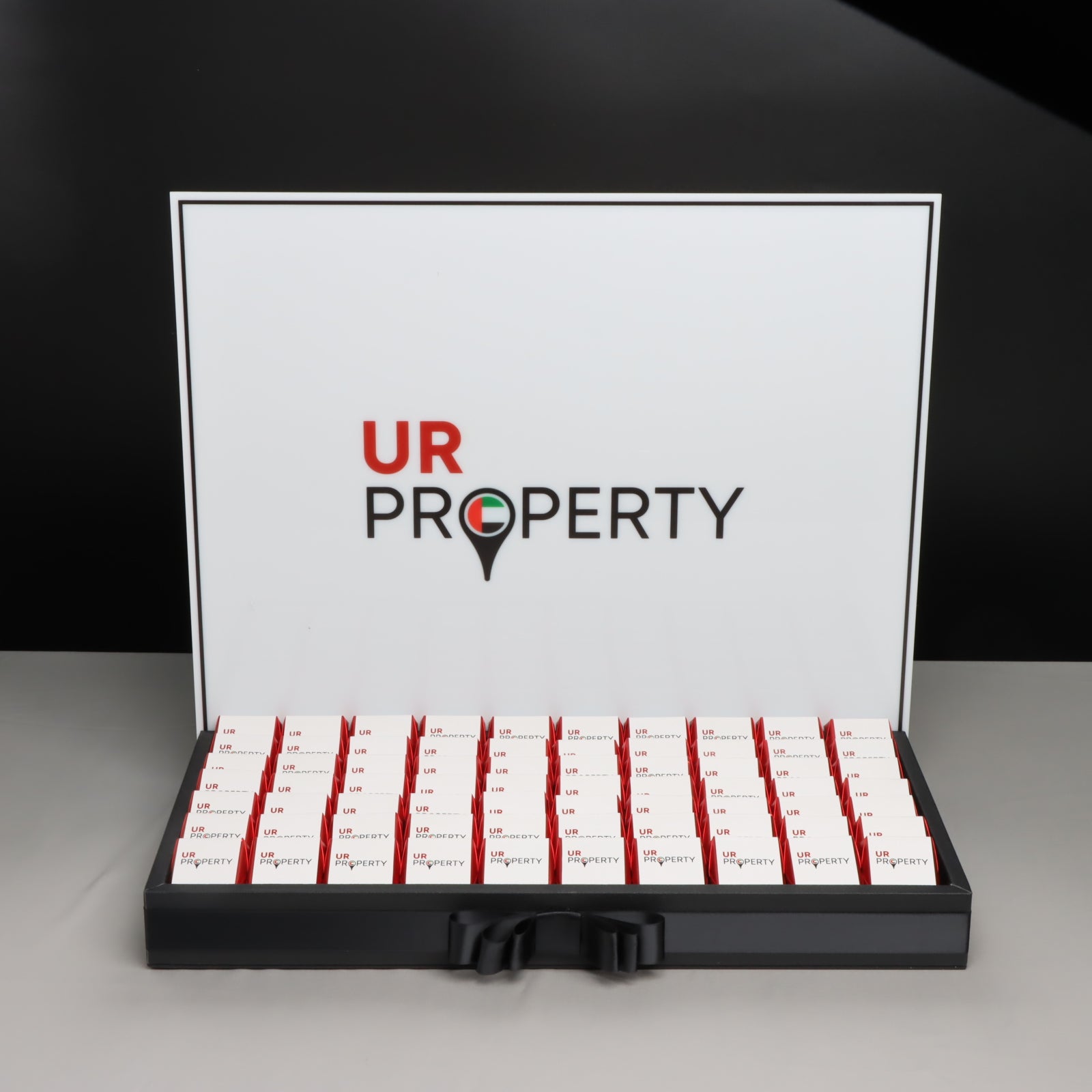 Corporate customized premium chocolate medium leather tray with acrylic backdrop