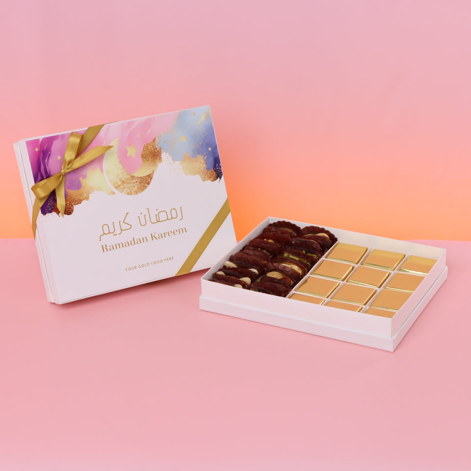 Ramadan kareem pastel designed chocolate & dates hard box