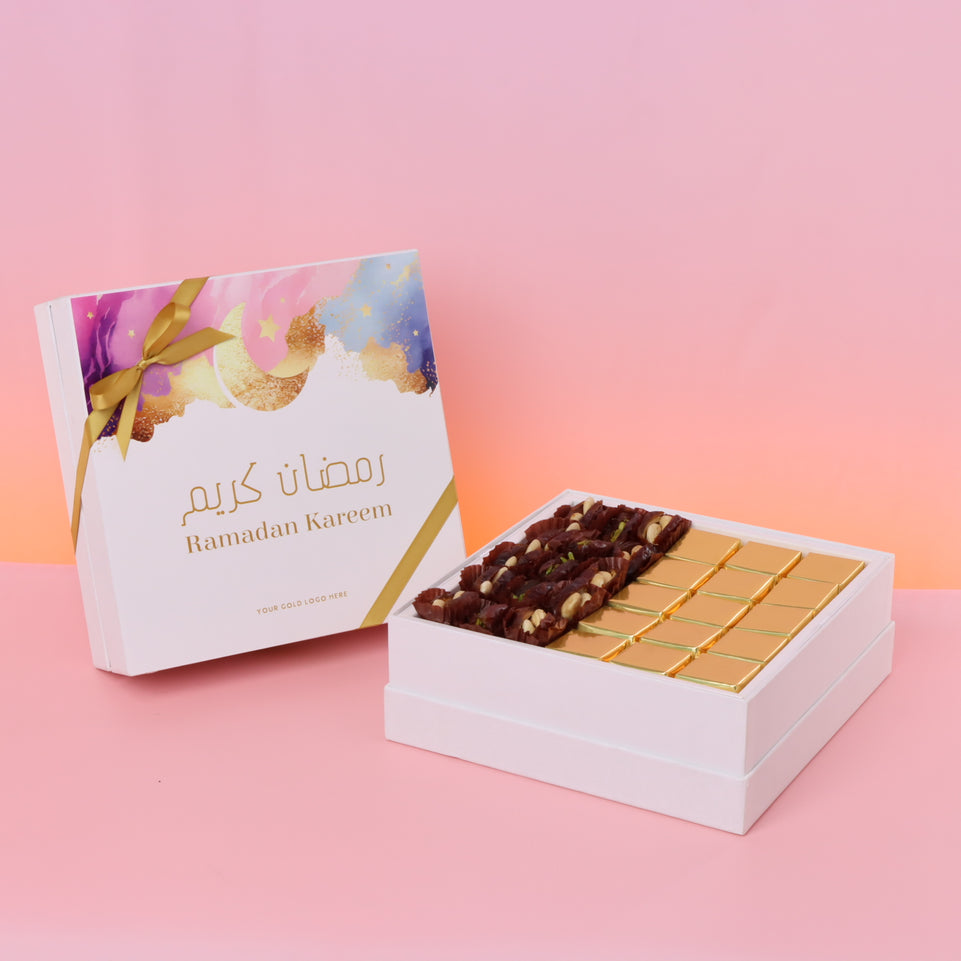 Ramadan Kareem pastel designed chocolate & dates hard box