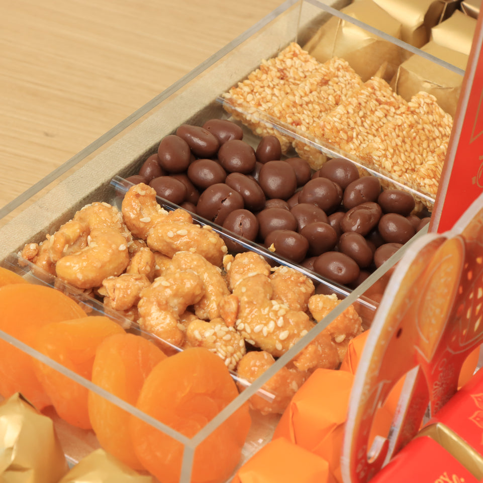 Happy diwali with acrylic elephant decorated chocolate & sweets large leather tray