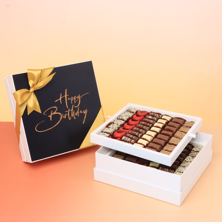 "Happy birthday" black designed 2-layer chocolate hard box