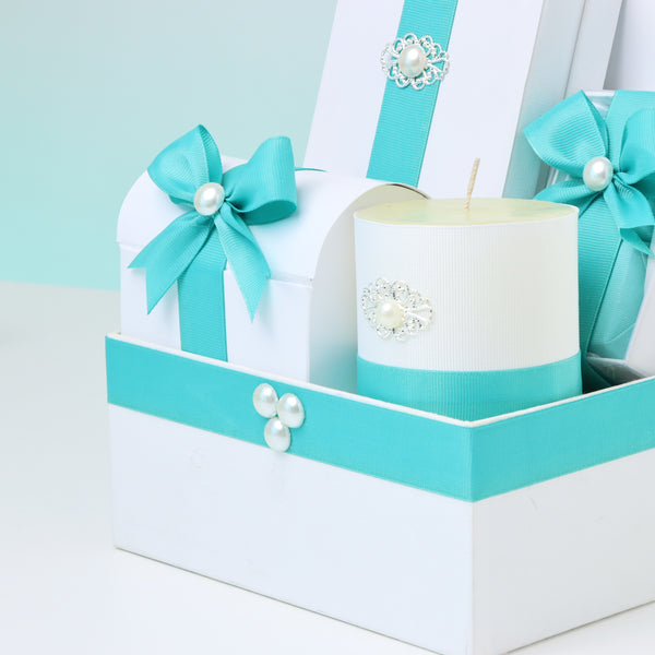 Filegree & pearl decorated chocolate & sweet medium hamper