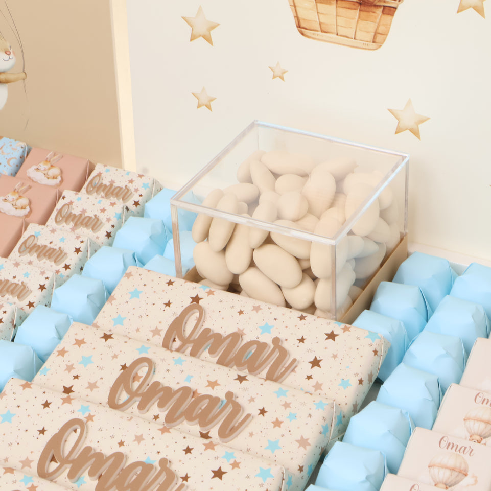 Baby personalized teddy air balloon theme designed premium chocolate large leather tray