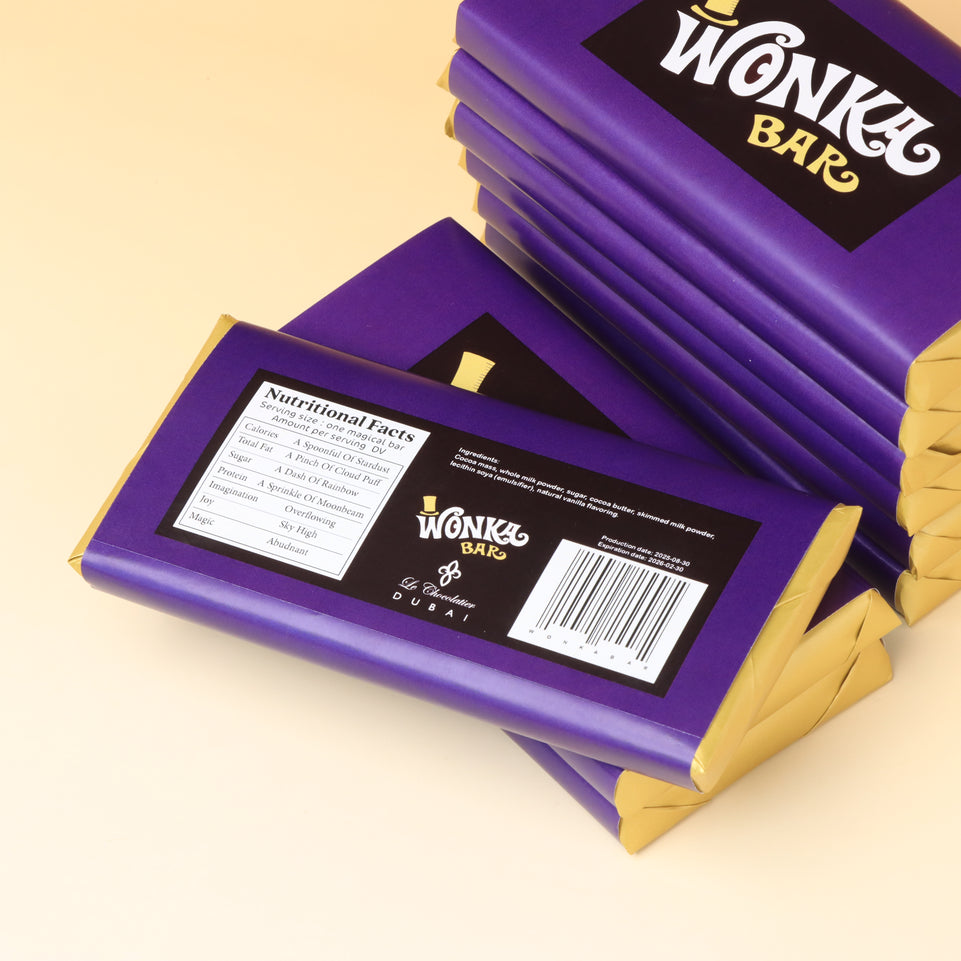 Set of 10 Willy wonka designed plain milk chocolate bar