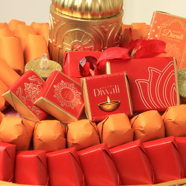 Happy Diwali with mosque candle customized premium chocolate large basket