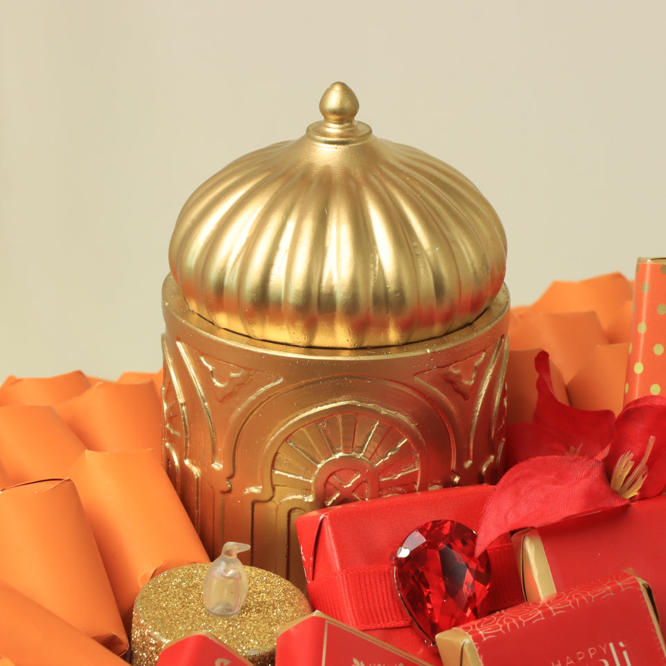 Happy Diwali with mosque candle customized premium chocolate large basket
