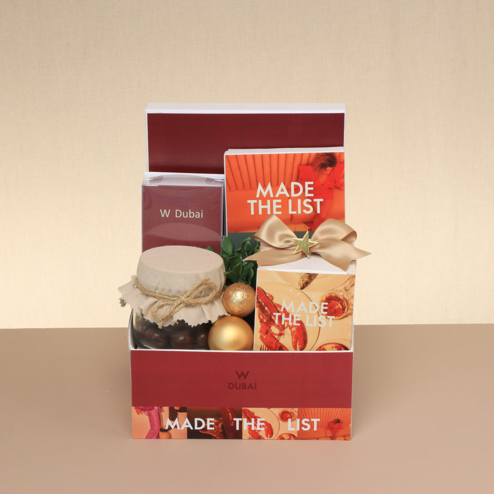 Corporate customized christmas designed premium chocolate & sweets medium printed hamper