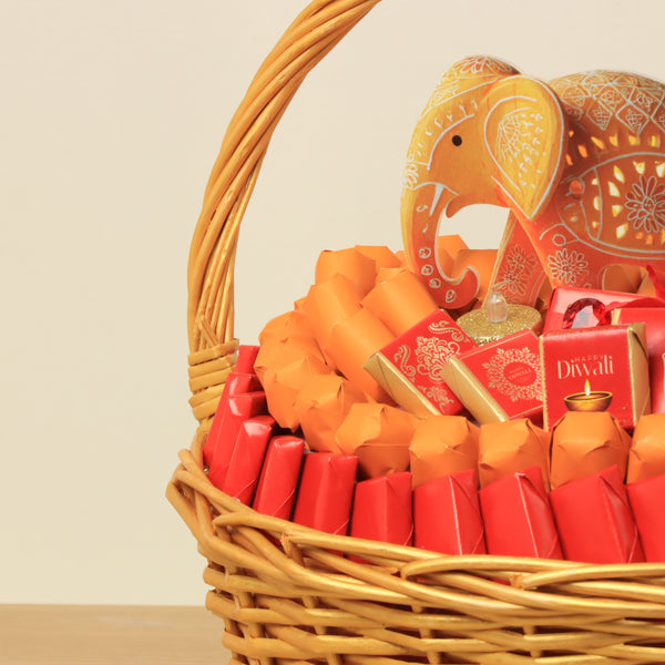 Happy Diwali with elephant acrylic customized premium chocolate large basket